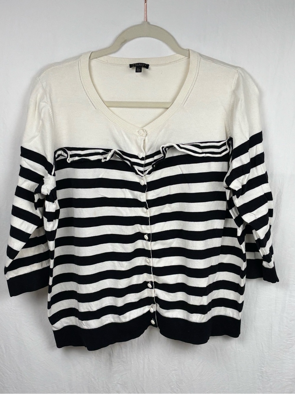 Talbots Petite women 2XL Black & White Button-Front Women's Sweater